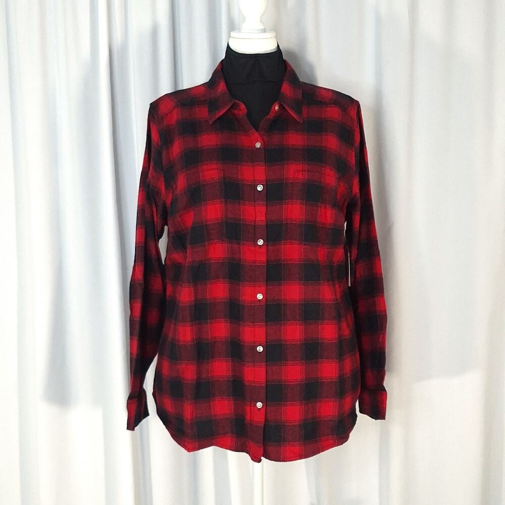 Croft & Barrow Women’s XL 1X Flannel Shirt Blue Burgundy Plaid Cotton NWT Cabin